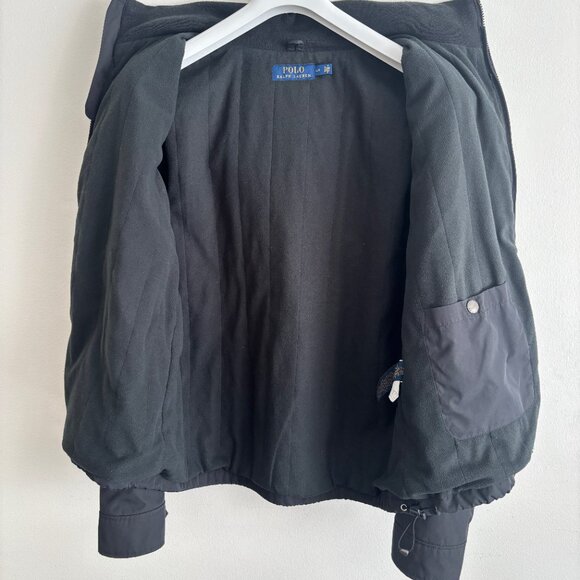 $375 Polo Ralph Lauren Black Insulated Windbreaker Jacket Stowable Hood - Large - Picture 9 of 11